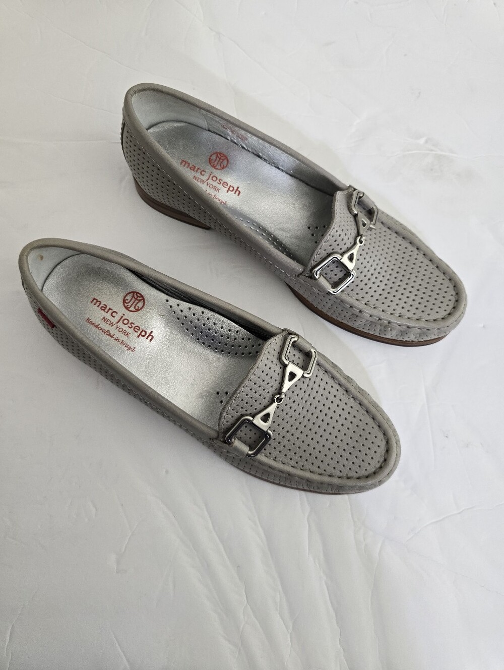 MARC JOSEPH size 7.5 Leather Perforated Loafers Park Ave 2 MADE IN BRAZIL Gray